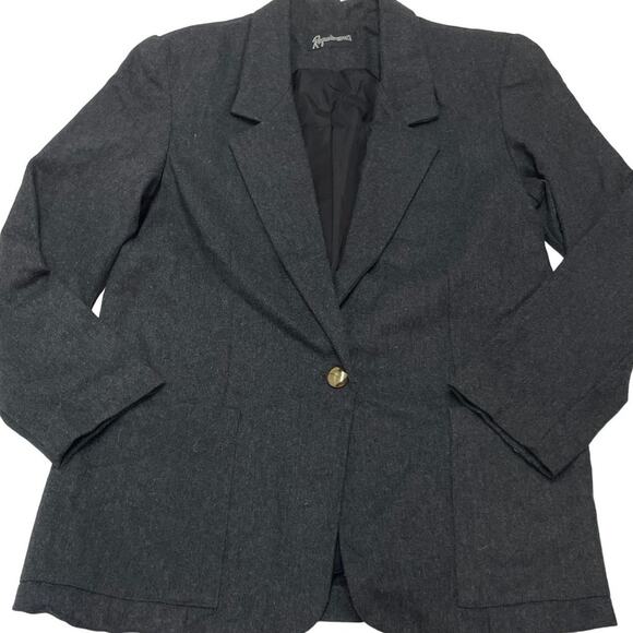 Requirements Blazer Womens 7/8 Grey Gold Button Jacket Vintage Wool - Picture 1 of 9